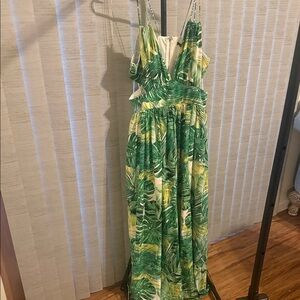 Fashion Nova Green and White Dress